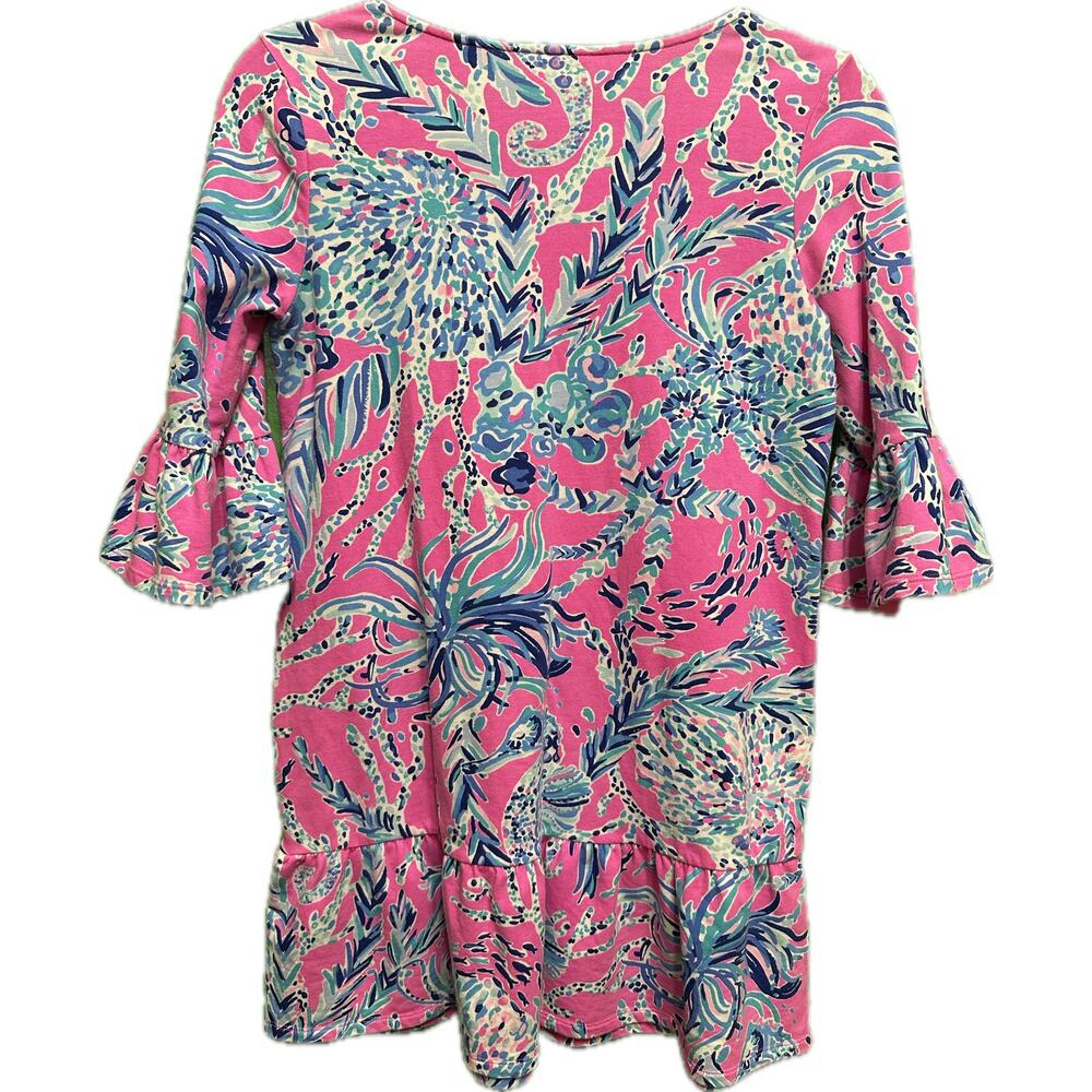 Lilly Pulitzer Girls Pink Blue Ruffle Hem Dress XL (14) Sorrento Dress - Picture 2 of 6